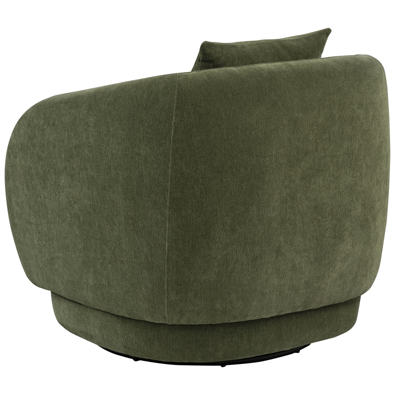 Pemberly Row Chenille Swivel Barrel Accent Chair with Pillow in Green
