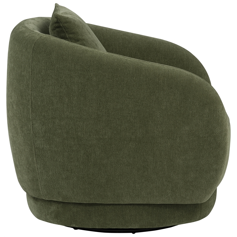 Pemberly Row Chenille Swivel Barrel Accent Chair with Pillow in Green