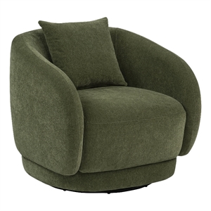 Pemberly Row Chenille Swivel Barrel Accent Chair with Pillow in Green