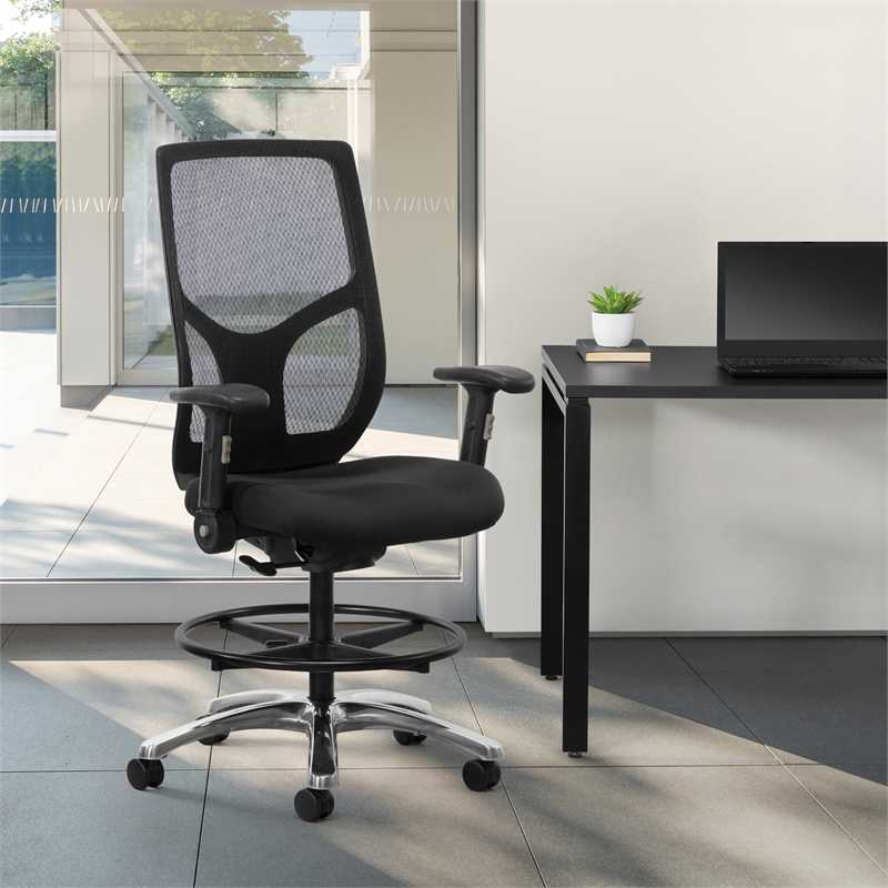 Pemberly Row Mesh Back Office Chair with Flip Arms in Coal Black Fabric