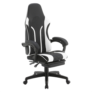 Pemberly Row Gaming Chair With Footrest in White Faux Leather