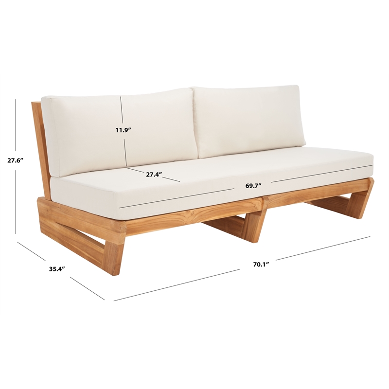Pemberly Row Brazilian Teak Wood Patio Sofa in Natural and Beige