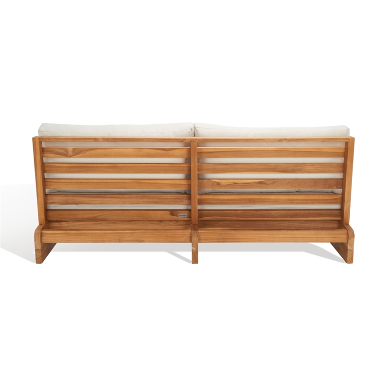Pemberly Row Brazilian Teak Wood Patio Sofa in Natural and Beige