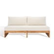 Pemberly Row Brazilian Teak Wood Patio Sofa in Natural and Beige