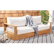 Pemberly Row Modern Brazilian Teak Patio Sofa in Natural and Beige