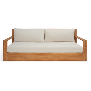pemberly row modern brazilian teak patio sofa in natural and beige