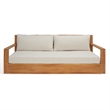 Pemberly Row Modern Brazilian Teak Patio Sofa in Natural and Beige