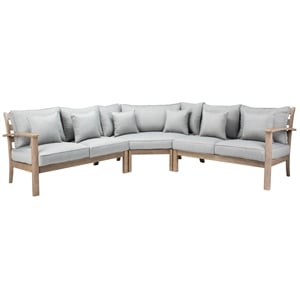 Pemberly Row Eucalyptus Wood Patio Sectional Sofa with Cushions in Natural