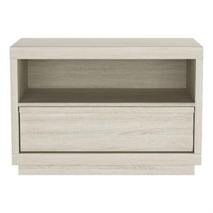 Pemberly Row 32&quot 1-Drawer Nightstand with Shelf in Whitewashed Oak