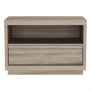 Pemberly Row 32&quot 1-Drawer Nightstand with Open Shelf in Natural Oak