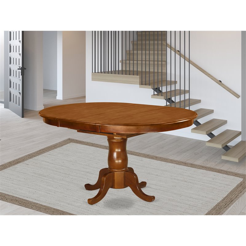 Pemberly Row Oval Wood Butterfly Leaf Dining Table in Saddle Brown Finish