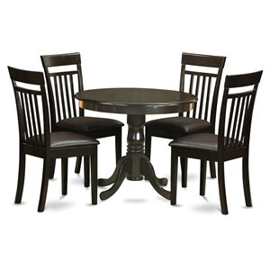 Pemberly Row 5-Piece Round Dining Set in Wood Cappuccino Finish