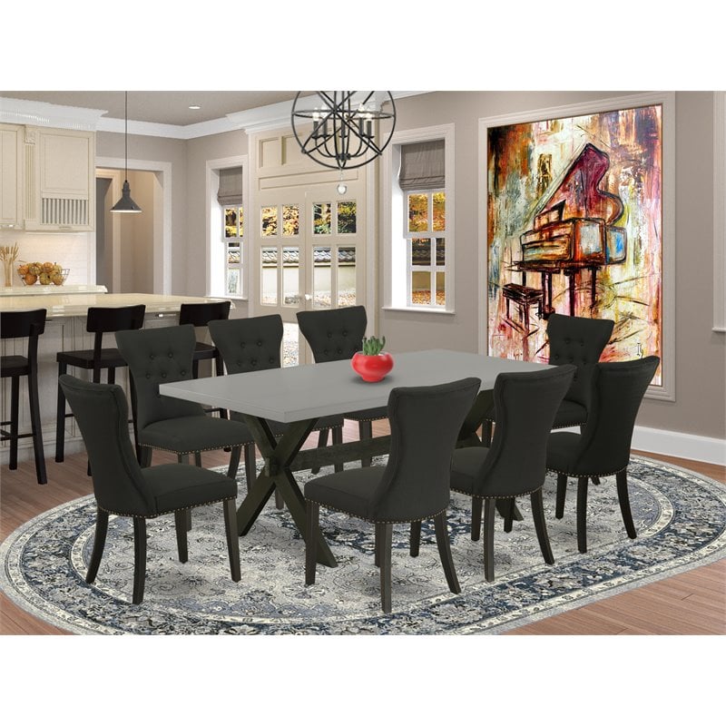 Pemberly Row 9-Piece X-Style Wood Dining Set in Black and Cement