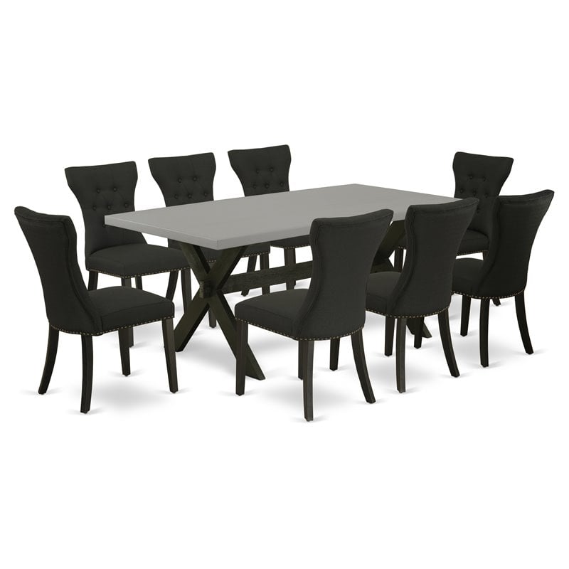 Pemberly Row 9-Piece X-Style Wood Dining Set in Black and Cement