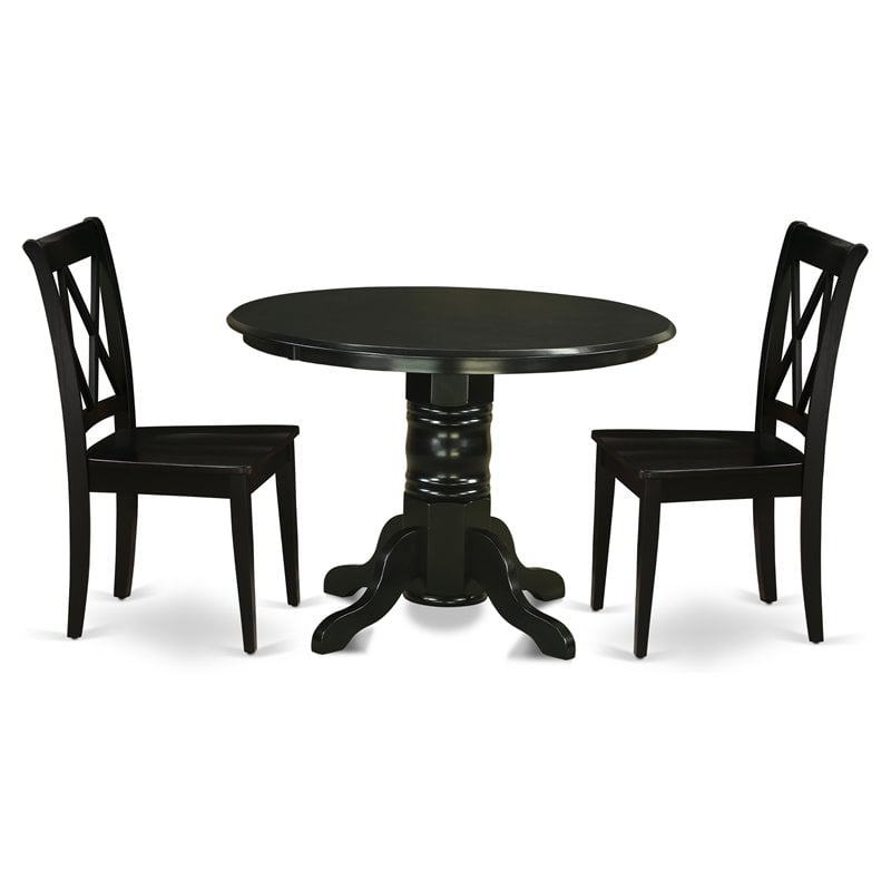 Pemberly Row 3-Piece Wood Dining Set with Black Finish and Chairs
