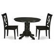 Pemberly Row 3-Piece Wood Dining Set with Black Finish and Chairs