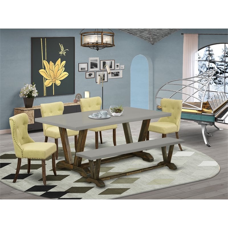 Pemberly Row 6-Piece Wood Dining Set in Jacobean Brown/Cement Finish