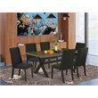 Pemberly Row X-Style 7-Piece Wood Dining Table and Chairs in Black Finish