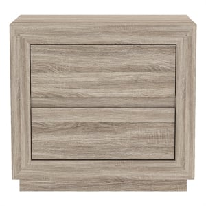 Pemberly Row 26 Inch 2-Drawer Nightstand in Natural Oak Wood Grain Laminate