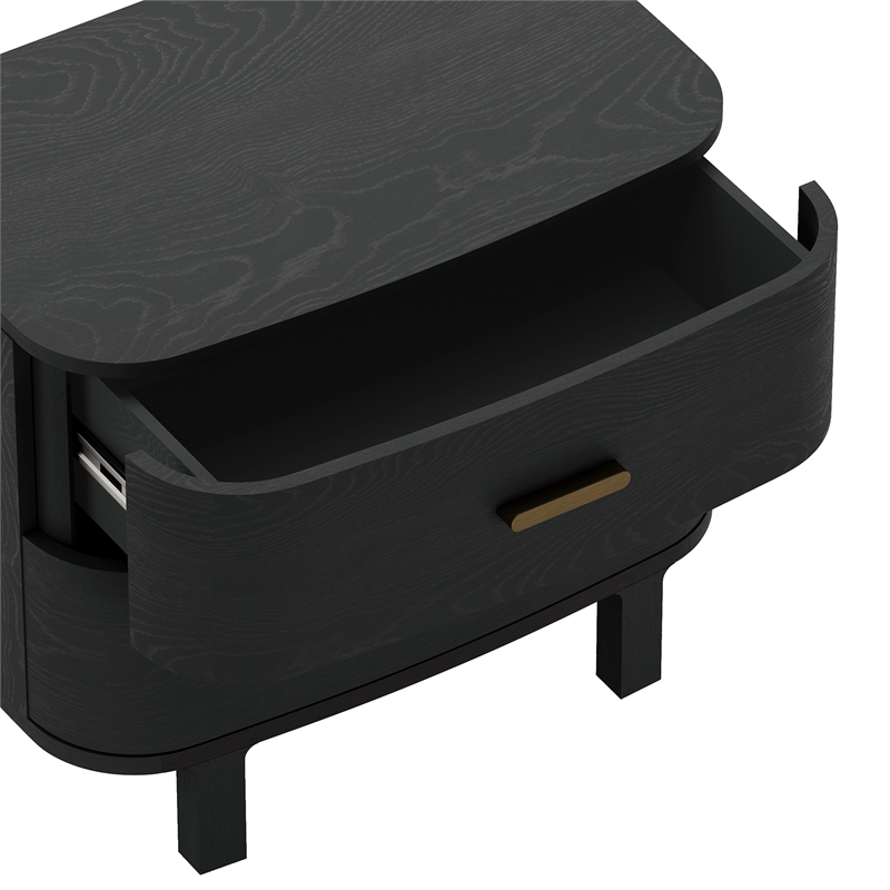 Pemberly Row 30 Inch Wood 2-Drawer Nightstand in Black Oak Veneer Finish