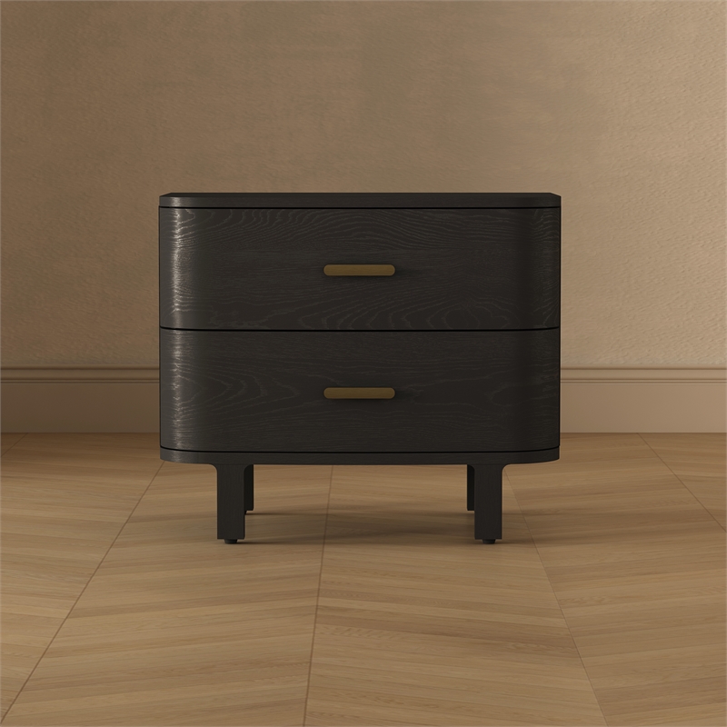 Pemberly Row 30 Inch Wood 2-Drawer Nightstand in Black Oak Veneer Finish