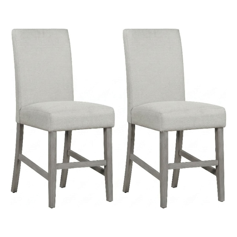 Pemberly Row Set of 2 Bar Stools with Grey Upholstery and Acacia Frame