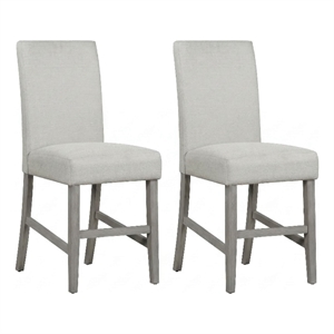 Pemberly Row Set of 2 Bar Stools with Grey Upholstery and Acacia Frame