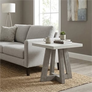 Pemberly Row 24 Inch Accent Table with Concrete Top and Acacia Wood Base