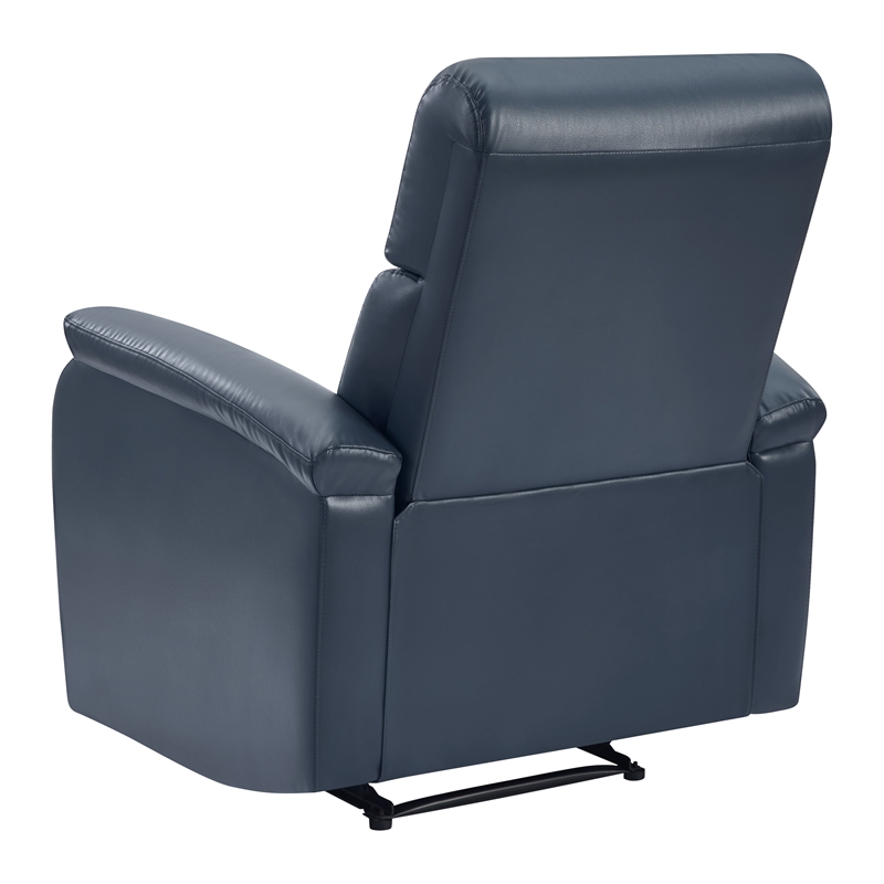Pemberly Row Pushback Recliner in Navy Faux Leather with Coil Springs