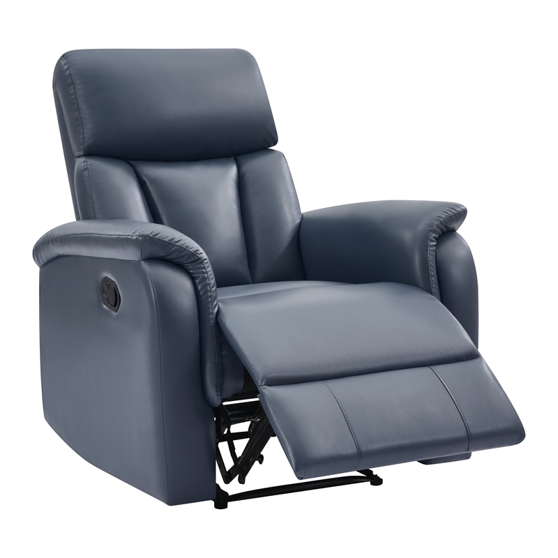 Pemberly Row Pushback Recliner in Navy Faux Leather with Coil Springs