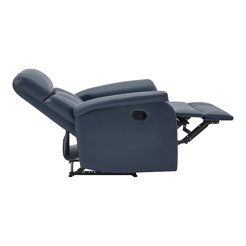 Pemberly Row Pushback Recliner in Navy Faux Leather with Coil Springs