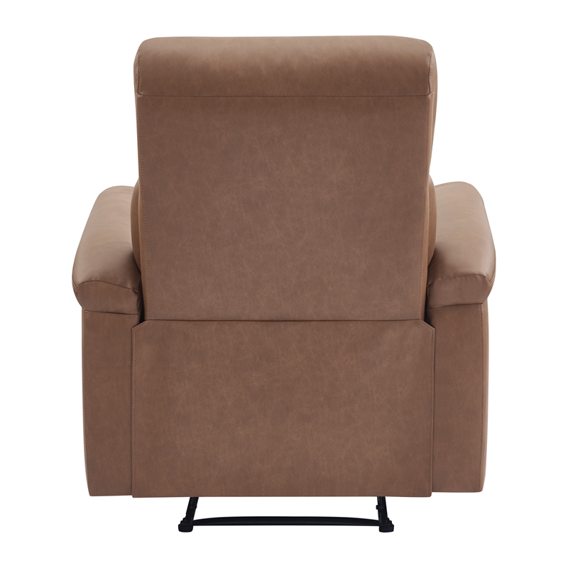 Pemberly Row Pushback Recliner in Saddle Brown Faux Leather Coil Springs