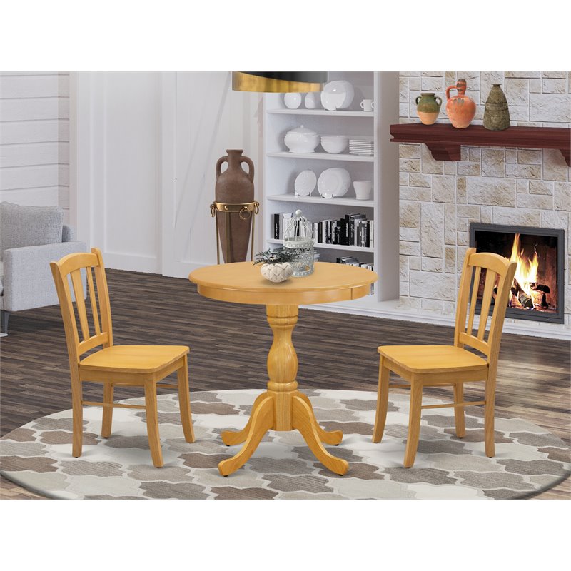 Pemberly Row 3-Piece Round Pedestal Wood Dining Set in Oak Finish