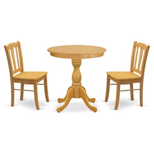 Pemberly Row 3-Piece Round Pedestal Wood Dining Set in Oak Finish