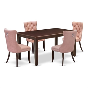 Pemberly Row 5-Piece Kitchen Table Set in Mahogany with Beige Red Seats