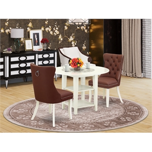 Pemberly Row 3-Piece Kitchen Dining Set in Linen White and Burgundy