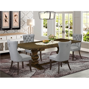 Pemberly Row 5-Piece Mid-Century Dining Set with Light Gray Chairs