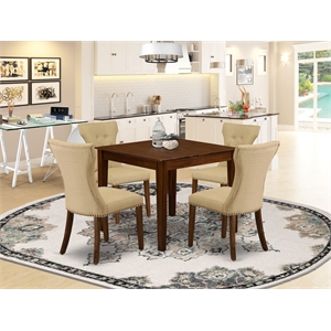 Pemberly Row 5-Piece Dining Set in Antique Walnut Finish and Brown Linen