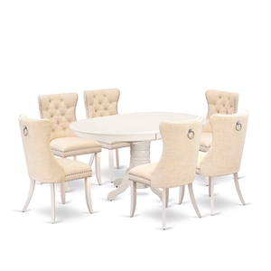 Pemberly Row 7-Piece Rubberwood Dining Set with Oval Table in White/Beige