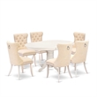 Pemberly Row 7-Piece Rubberwood Dining Set with Oval Table in White/Beige