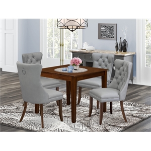 Pemberly Row 5-Piece Dining Set with Wood Table in Antique Walnut Finish