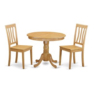 Pemberly Row Antique 3-Piece Round Wood Kitchen Table Set in Oak
