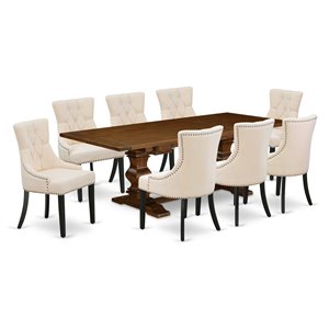 Pemberly Row 9-Piece Rubberwood Dining Set in Walnut and Light Beige