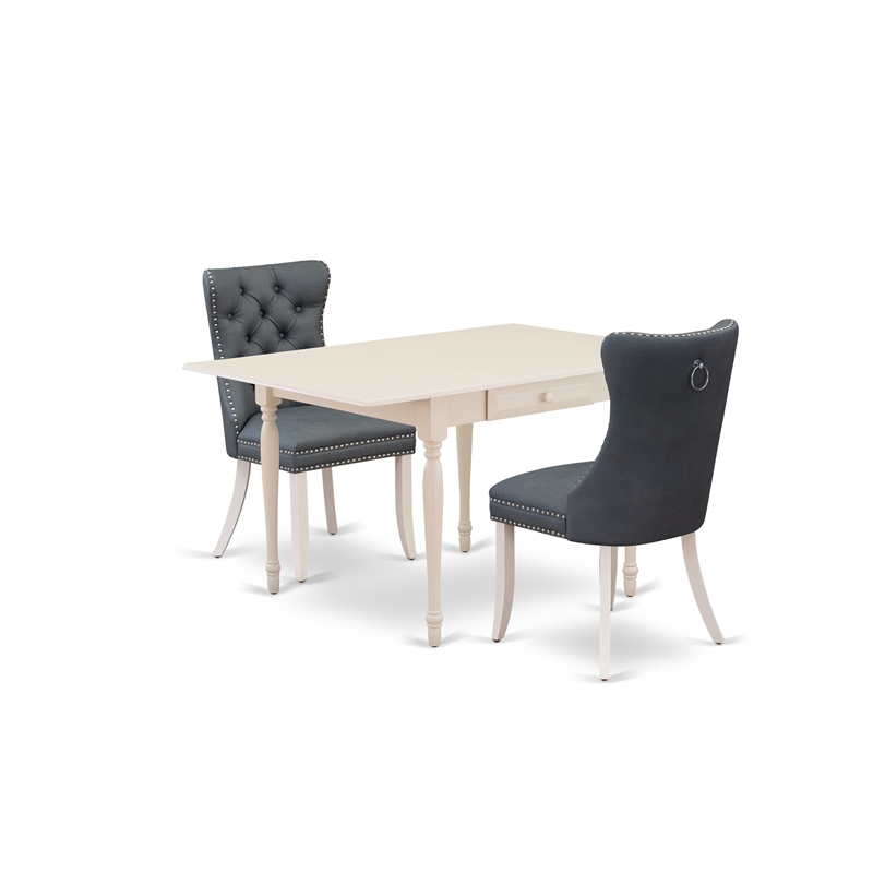 Pemberly Row 3-Piece Faux Leather Dining Set in Linen White/Platinum Gray