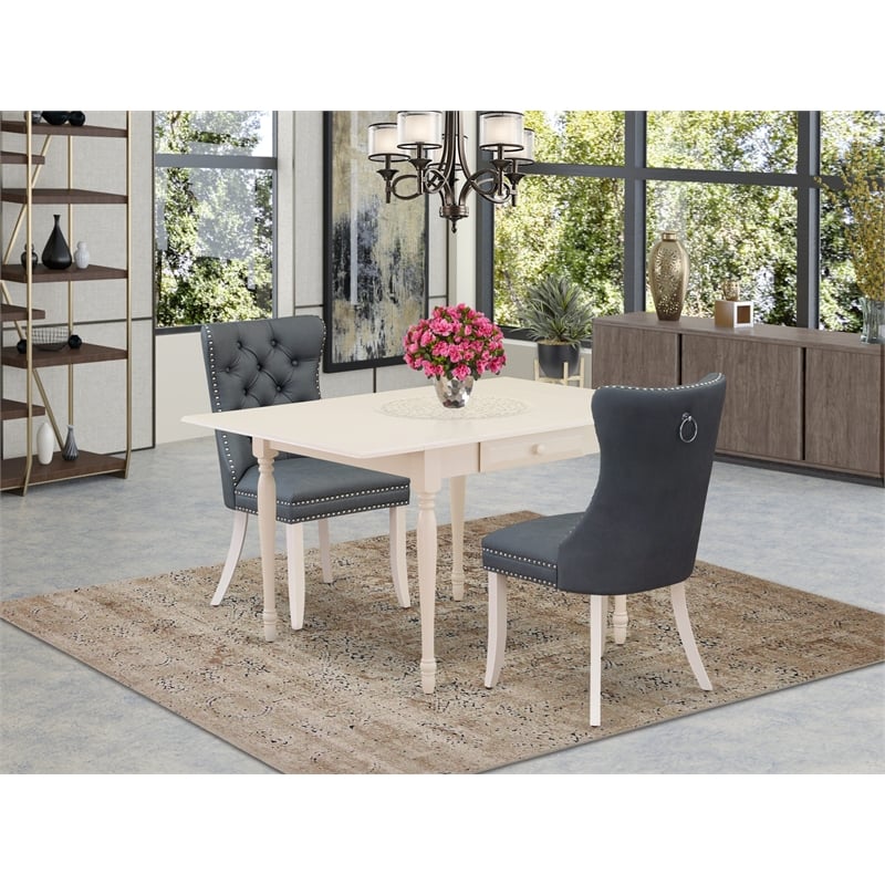 Pemberly Row 3-Piece Faux Leather Dining Set in Linen White/Platinum Gray