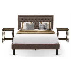 Pemberly Row 3-Piece Queen Bedroom Set with Bed and 2 Nightstands in Brown