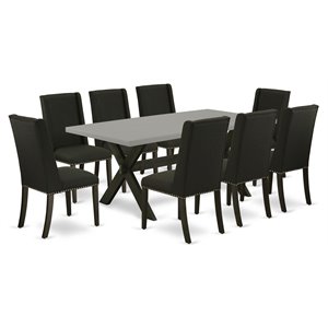 Pemberly Row 9-Piece Rubber Wood Dining Set with X-Leg Table in Black