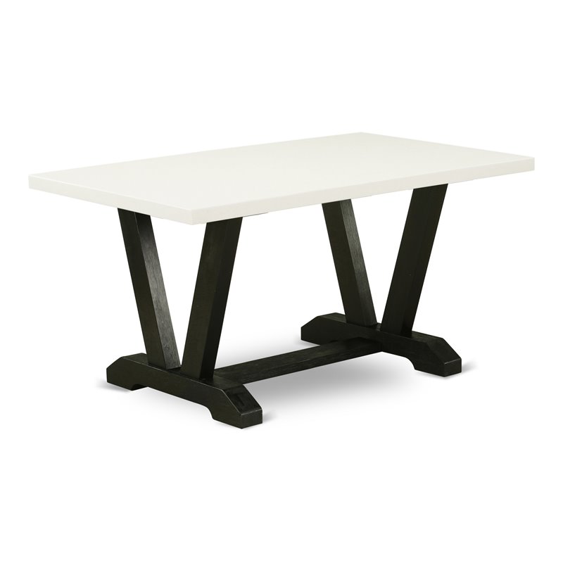 Pemberly Row V-Style 36x60in Wood Dining Table in Black and White