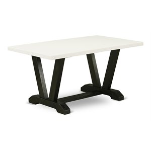 Pemberly Row V-Style 36x60in Wood Dining Table in Black and White