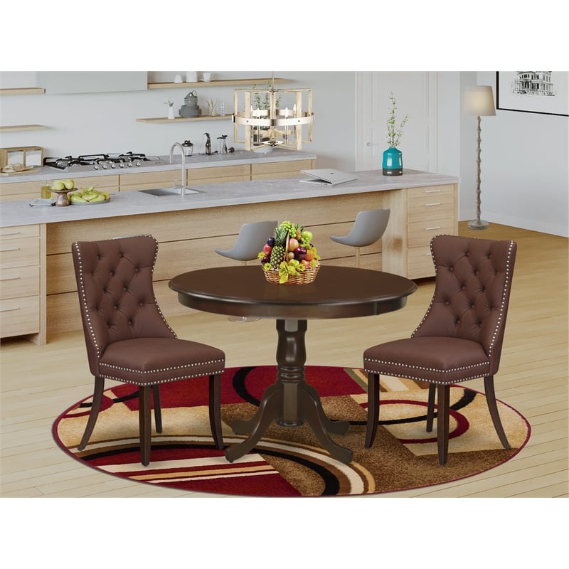Pemberly Row 3-Piece Round Dinette Set in Mahogany and Burgundy